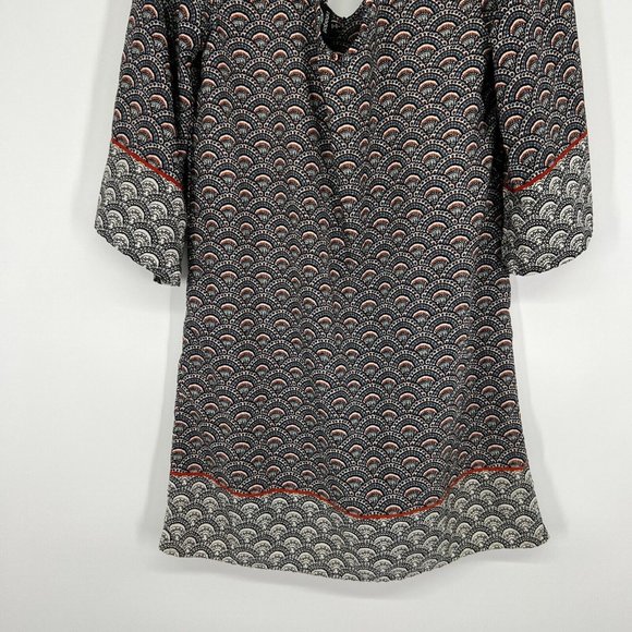 Bobeau Dress Fan Printed V Neck Bell Sleeve Shift Mini - Picture 10 of 10